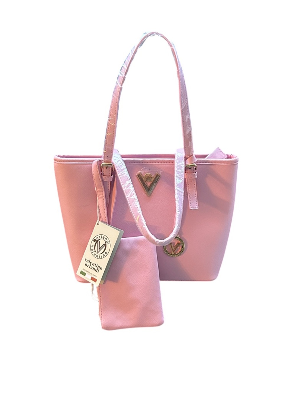 NWT Valentino Orlandi pink tote bag and wristlet Set Vegan Leather